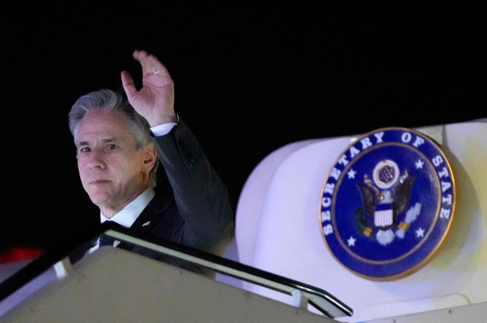 U.S. Secretary of State Antony Blinken disembarks from his aircraft upon arrival at Ben Gurion International Airport, Lod, Israel, Feb. 6, 2024. (AFP Photo)