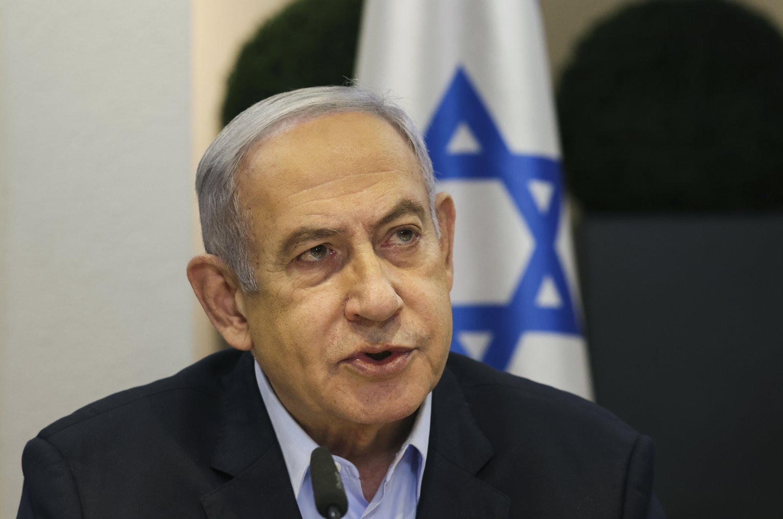 Israeli Prime Minister Benjamin Netanyahu speaks during a weekly cabinet meeting, Tel Aviv, Israel, Jan. 7, 2024. (EPA Photo)