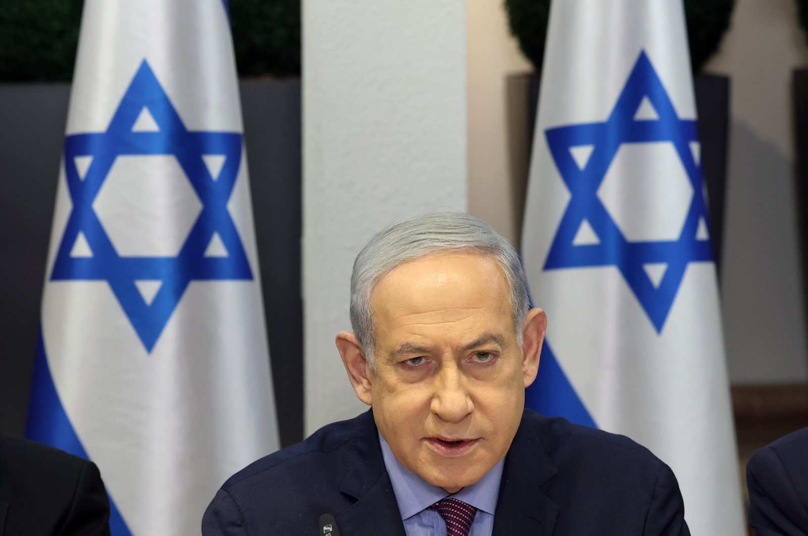Israeli Prime Minister Benjamin Netanyahu attends the weekly cabinet meeting at the Kirya military base in Tel Aviv, Israel, Dec. 31, 2023.  (EPA File Photo)