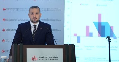 Fatih Karahan, the new governor of the Central Bank of the Republic of Türkiye (CBRT), speaks at a news conference to present the bank's quarterly inflation report, Ankara, Türkiye, Feb. 8, 2024. (AA Photo)
