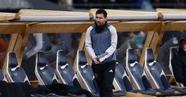 Inter Miami's Lionel Messi warms up during the match against Vissel Kobe at the Japan National Stadium, Tokyo, Japan, Feb. 7, 2024. (Reuters Photo) 