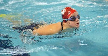 A Turkish swimmer with Down syndrome trains ahead of the Trisome Games to be held in Antalya, Ankara, Türkiye, Feb. 2, 2024. (AA Photo)