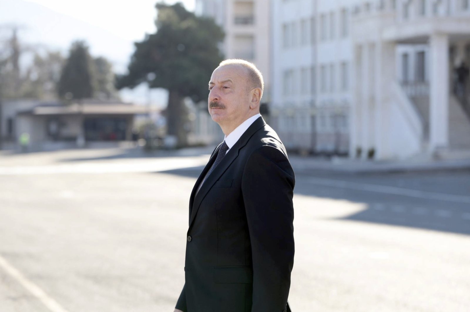 Azerbaijan&#039;s President Ilham Aliyev leaves the poling station in Khankendi, Azerbaijan, Feb. 7, 2024. (EPA Photo)