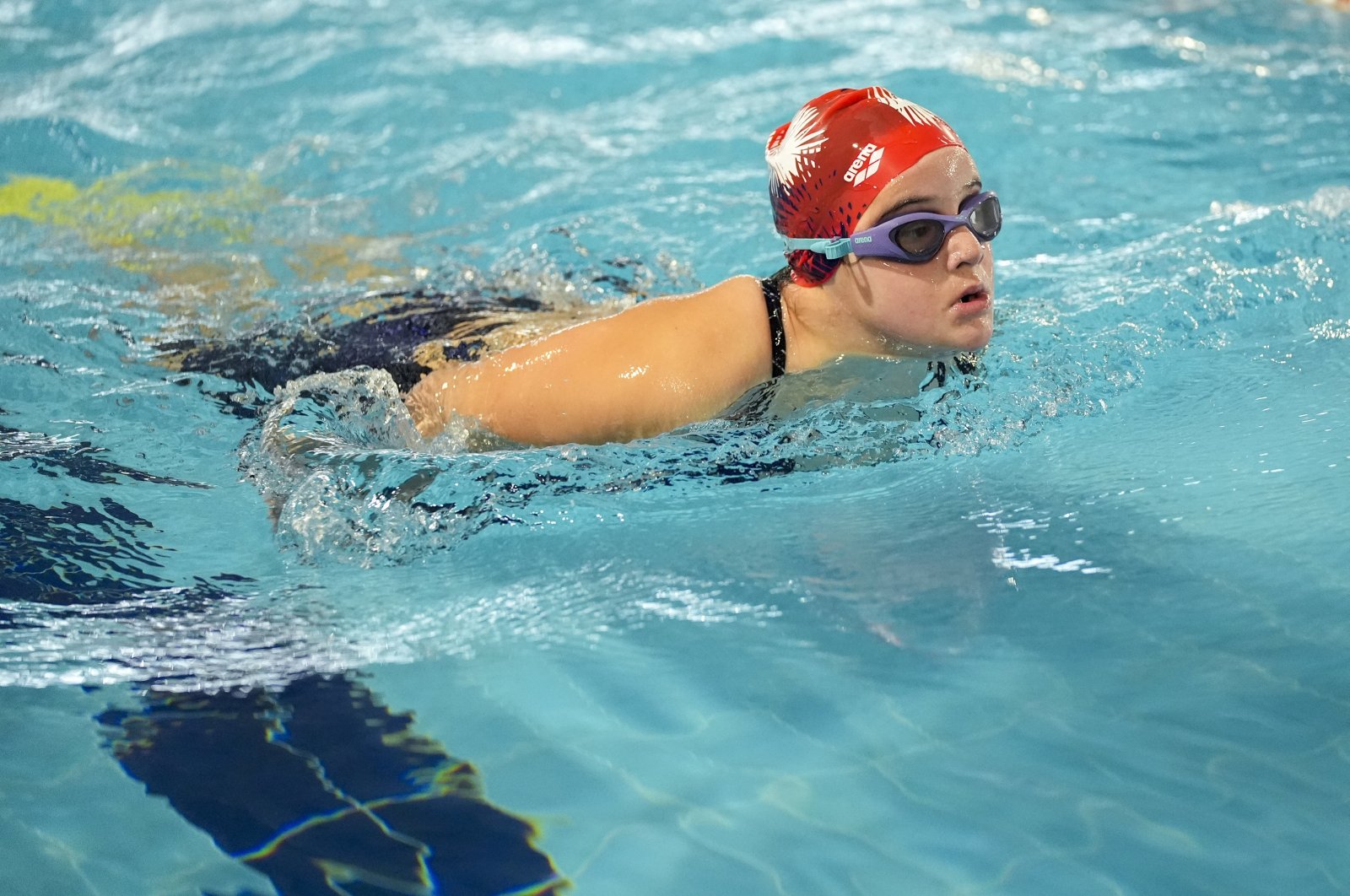 A Turkish swimmer with Down syndrome trains ahead of the Trisome Games to be held in Antalya, Ankara, Türkiye, Feb. 2, 2024. (AA Photo)