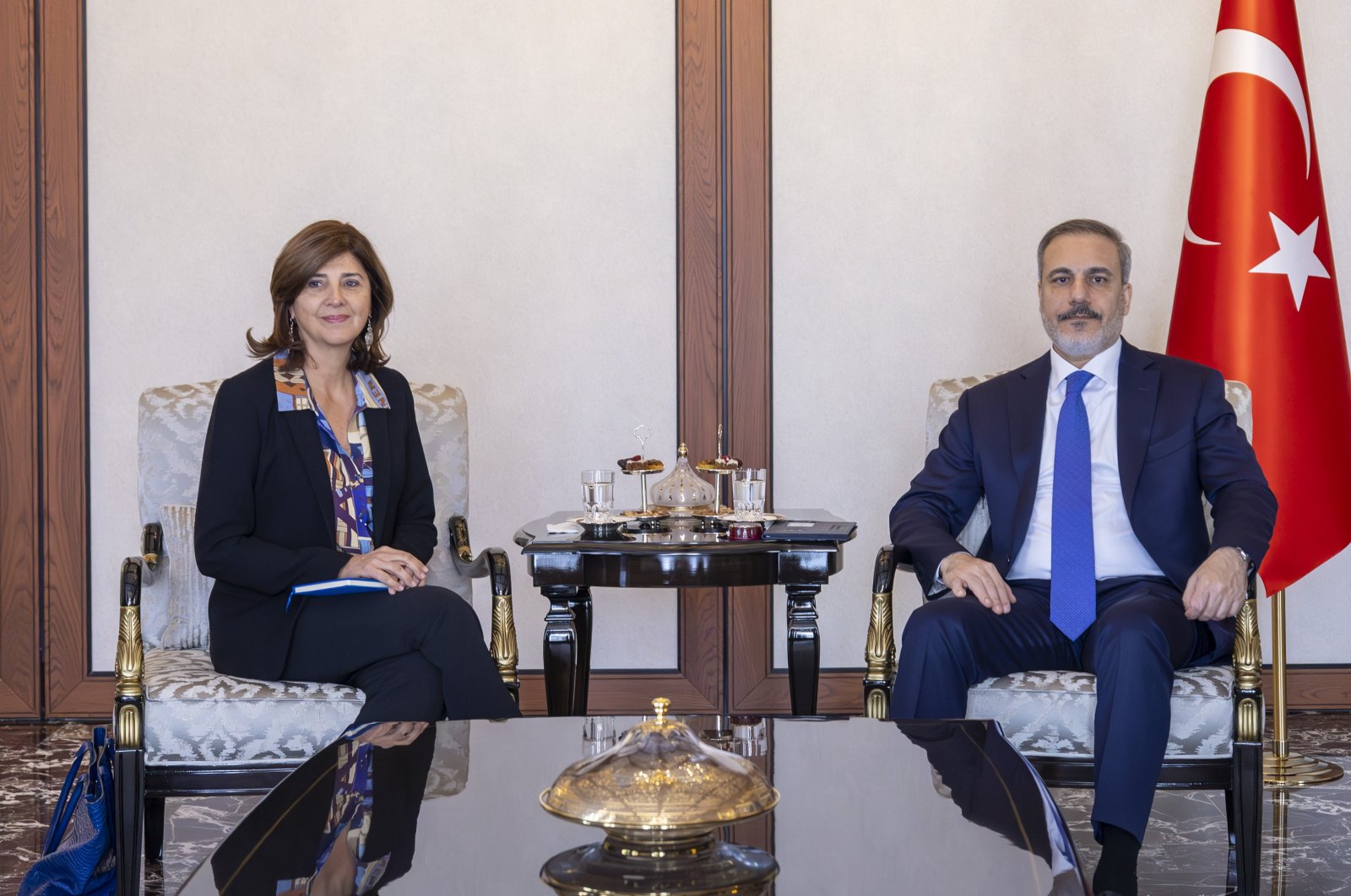 Foreign Minister Hakan Fidan meets with Maria Angela Holguin Cuellar, the U.N. secretary-general&#039;s personal envoy on Cyprus, Ankara, Türkiye, Feb. 9, 2024. (AA Photo)