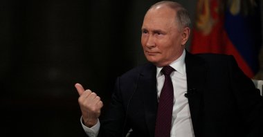 Russian President Vladimir Putin speaks during an interview with U.S. television host Tucker Carlson in Moscow, Russia, Feb. 6, 2024. (Reuters Photo)