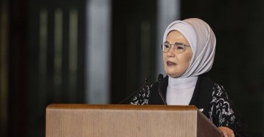 First lady Emine Erdoğan speaks at a meeting with wives of governors at the Presidential Complex, Ankara, Türkiye, Oct. 3, 2023. (AA File Photo)