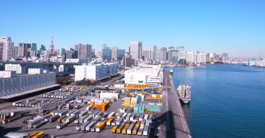 Containers are seen at a port in İzmir, western Türkiye, Jan. 28, 2024. (IHA Photo)