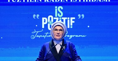 First Lady Emine Erdoğan speaks at a women's empowerment conference in Istanbul, Feb. 9, 2024. (AA Photo)