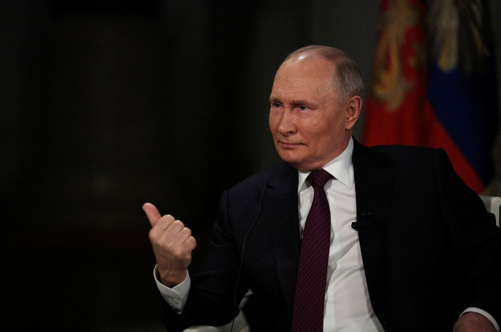 Russian President Vladimir Putin speaks during an interview with U.S. television host Tucker Carlson in Moscow, Russia, Feb. 6, 2024. (Reuters Photo)