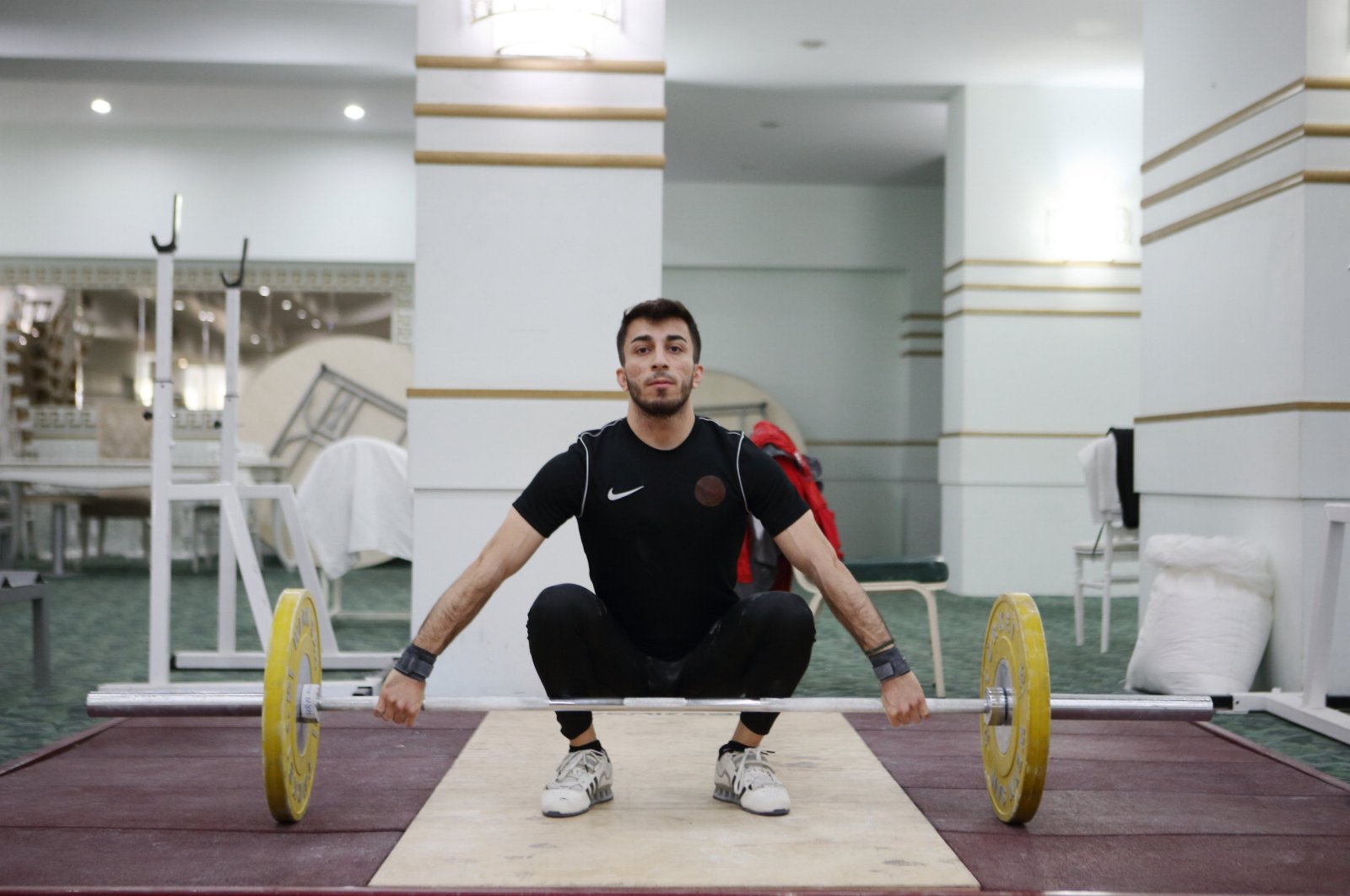 Turkish national weightlifter Harun Algül trains for the European Championships, Çorum, Türkiye, Feb. 9, 2024. (AA Photo)