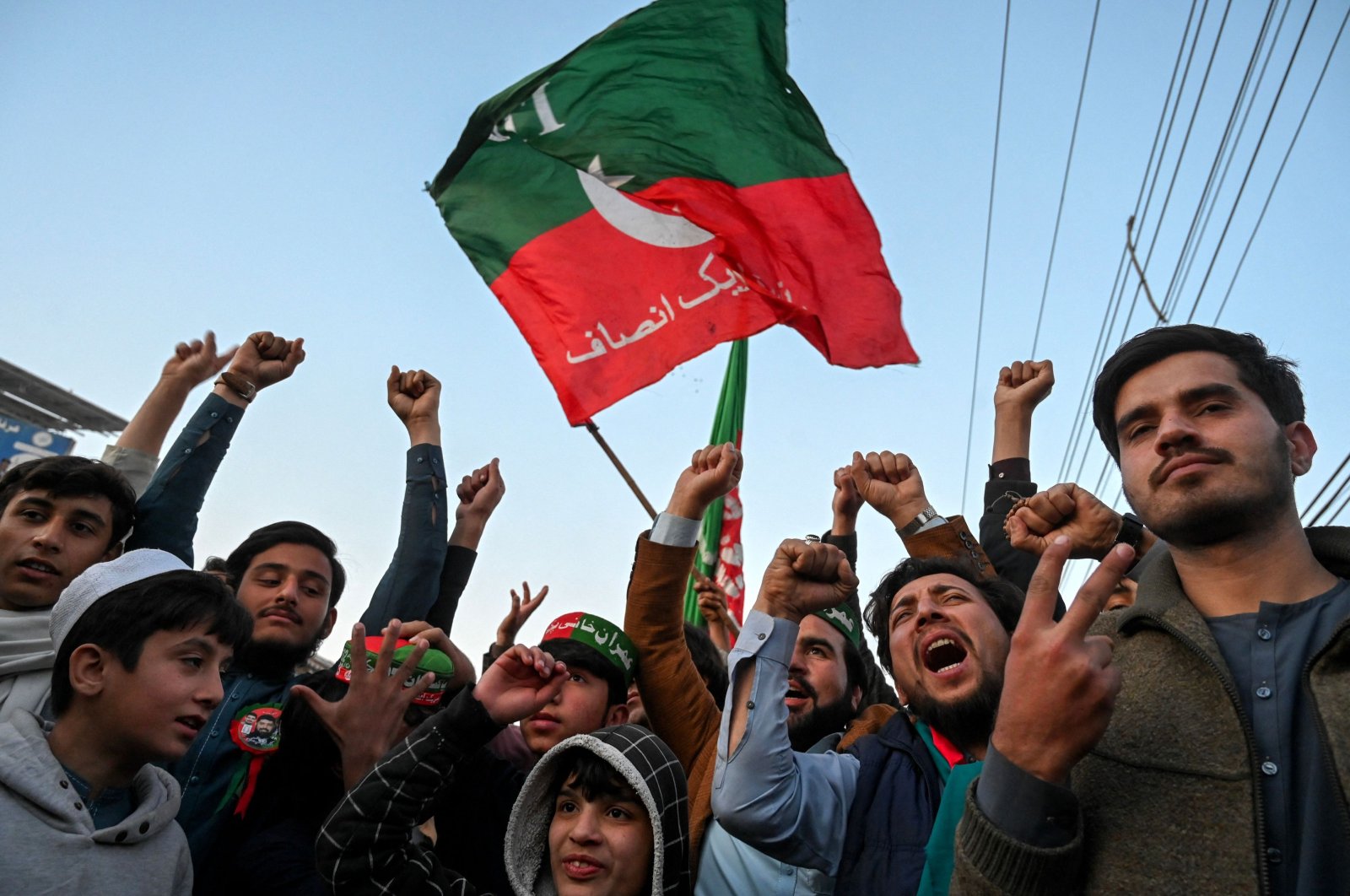 Supporters of the Pakistan Tehreek-e-Insaf (PTI) party protest outside the office of a Returning Officer in Peshawar, Pakistan, Feb. 9, 2024. (AFP Photo)