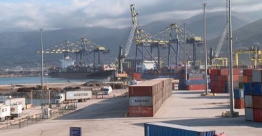 A front view of containers at Iskenderun port, Hatay, southern Türkiye, Feb. 9, 2024. (AA Photo)
