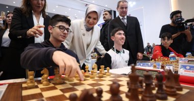 Family and Social Services Minister Mahinur Özdemir Göktaş (C) attends a chess championship in southern Antalya province, Türkiye, Jan. 21, 2024. (AA Photo)
