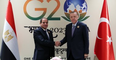 President Recep Tayyip Erdoğan and Egyptian President Abdel-Fattah el-Sissi meet on the sidelines of the G-20 leaders summit in New Delhi, India, Sept. 10, 2023 (AA Photo)