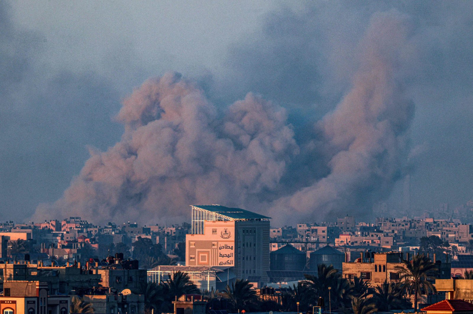 A picture taken from Rafah shows smoke billowing during Israeli bombardment over Khan Younis, southern Gaza Strip, Palestine, Feb. 10, 2024. (AFP Photo)