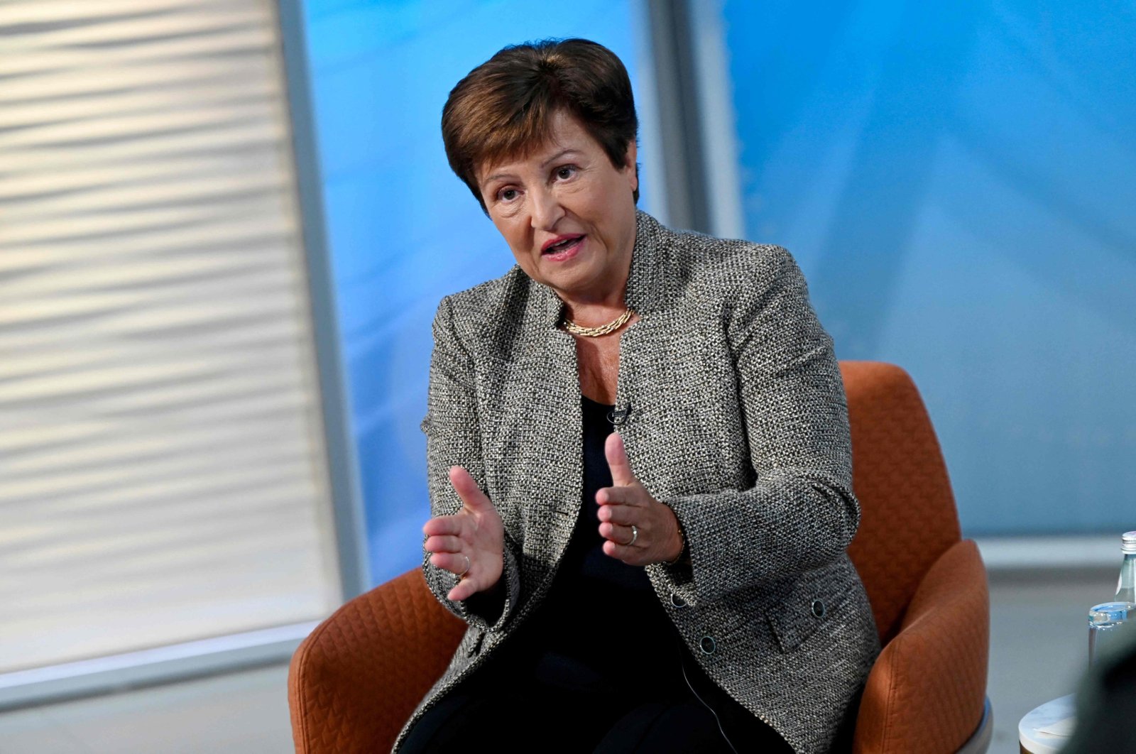 International Monetary Fund (IMF) Managing Director Kristalina Georgieva speaks during an interview at IMF headquarters in Washington, D.C., U.S., Jan. 10, 2024. (AFP Photo)