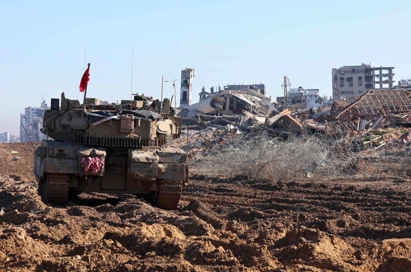 Israeli army vehicles are seen inside the Gaza Strip, Palestine, Feb. 8, 2024. (AFP Photo)