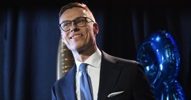 National Coalition Party (NCP) presidential candidate Alexander Stubb reacts at his election reception in Helsinki, Finland, Feb. 11, 2024. (AFP Photo)