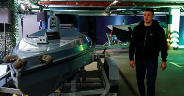 Mykhailo Fedorov, deputy prime minister and minister of Digital Transformation of Ukraine, walks next to Magura unmanned marine vehicles during an interview, amid Russia’s attack on Ukraine, Kyiv, Ukraine, Feb. 3, 2024. (Reuters Photo)