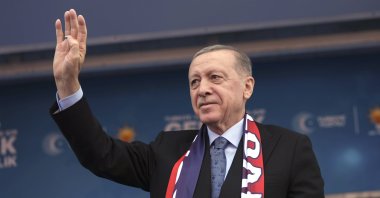 President Recep Tayyip Erdoğan greets the crowd at an event in Zonguldak, northern Türkiye, Feb. 10, 2024. (AA Photo)