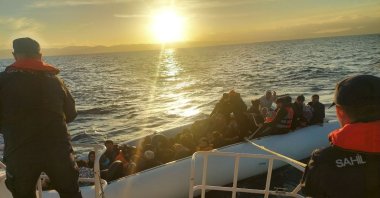 The Turkish coast guard rescues irregular migrants stranded while trying to cross to Greece, Balıkesir, western Türkiye, Feb. 10, 2024. (AA Photo)