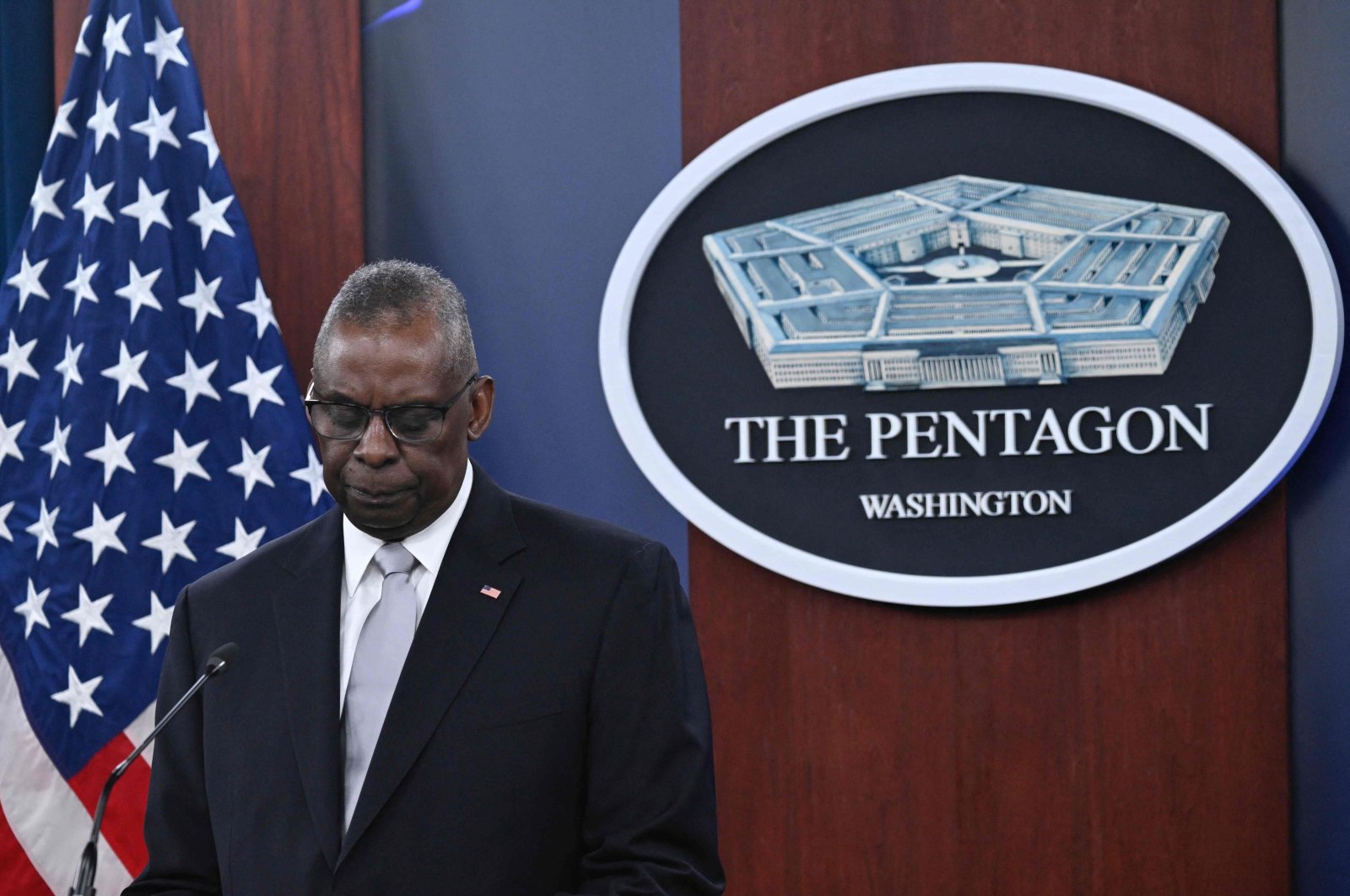 U.S. Defense Secretary Lloyd Austin speaking at a press conference at the Pentagon in Washington, D.C., Feb. 1, 2024. (AFP Photo)