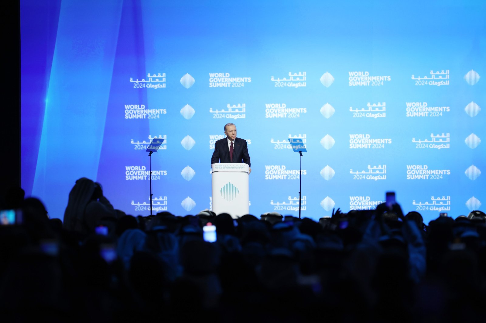 President Recep Tayyip Erdoğan speaks at the summit, Dubai, UAE, Feb. 13, 2024. (AA Photo)