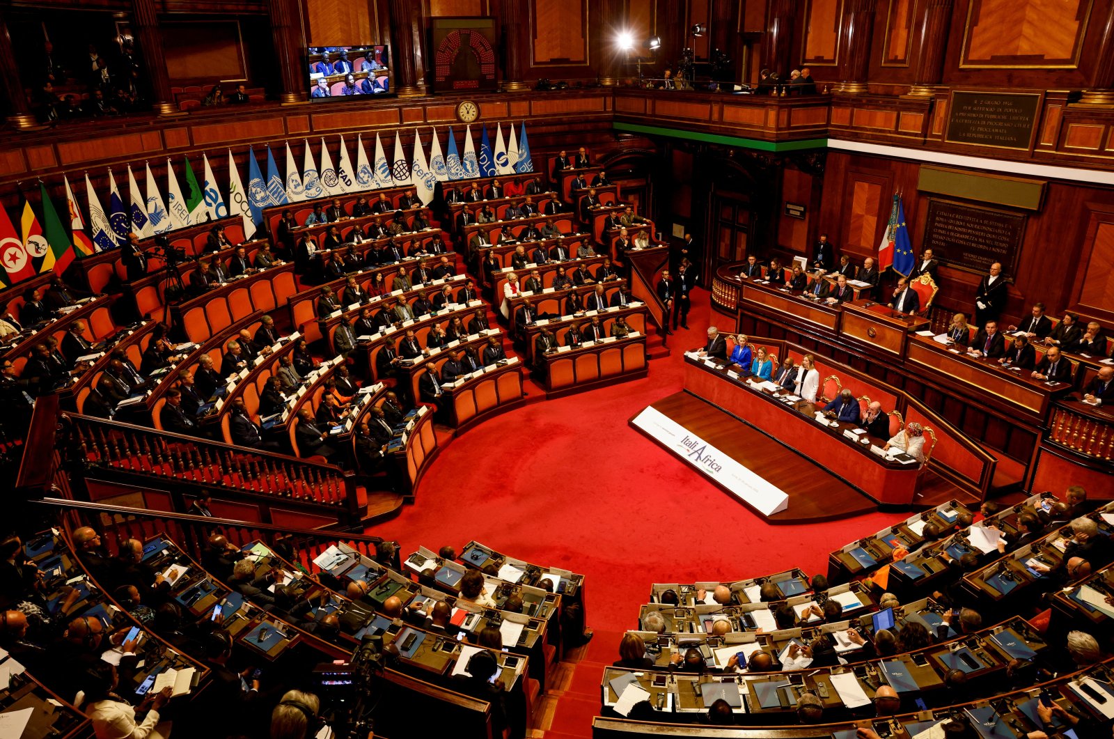 The Italian Parliament holds the Italy-Africa summit inside the Madama Palace (Senate) in Rome, Italy, Jan. 29, 2024. (Reuters Photo)