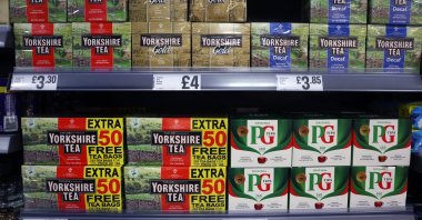 Tea at a supermarket in London, Britain, Feb. 13, 2024. (EPA Photo)