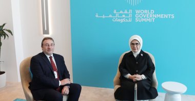 First lady Emine Erdoğan meets U.N. Development Program (UNDP) Administrator Achim Steiner in Dubai, United Arab Emirates, Feb. 14, 2024. (AA Photo)