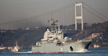 The Russian Navy's large landing ship Caesar Kunikov transits the Bosporus in Istanbul, Türkiye, March 4, 2020. (Reuters Photo)