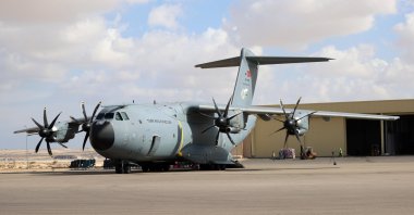 A Turkish Air Force A-400M aircraft is seen in El-Arish, Egypt, Feb. 14, 2024. (AA Photo)