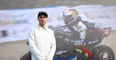 Turkish motorcyclist Toprak Razgatlıoğlu poses for a photo after an interview, Istanbul, Türkiye, Feb. 14, 2024. (AA Photo)