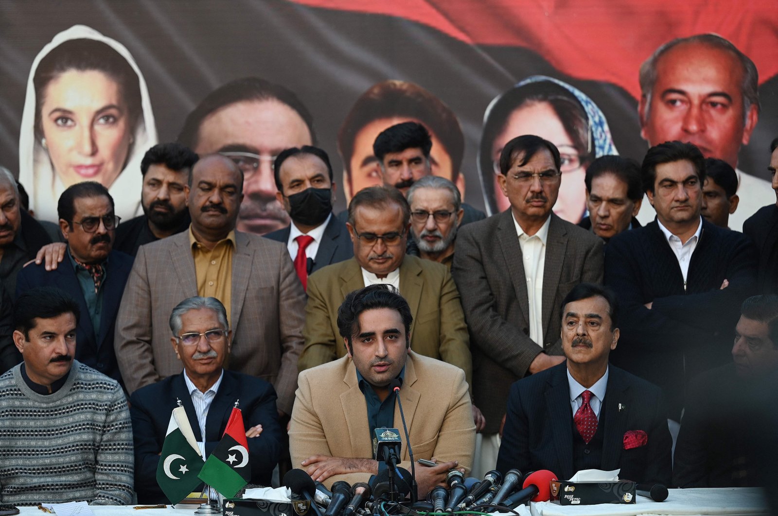 Pakistan Peoples Party (PPP) chairman Bilawal Bhutto Zardari (C) speaks during a press conference in Islamabad, Pakistan, Feb. 13, 2024. (AFP Photo)