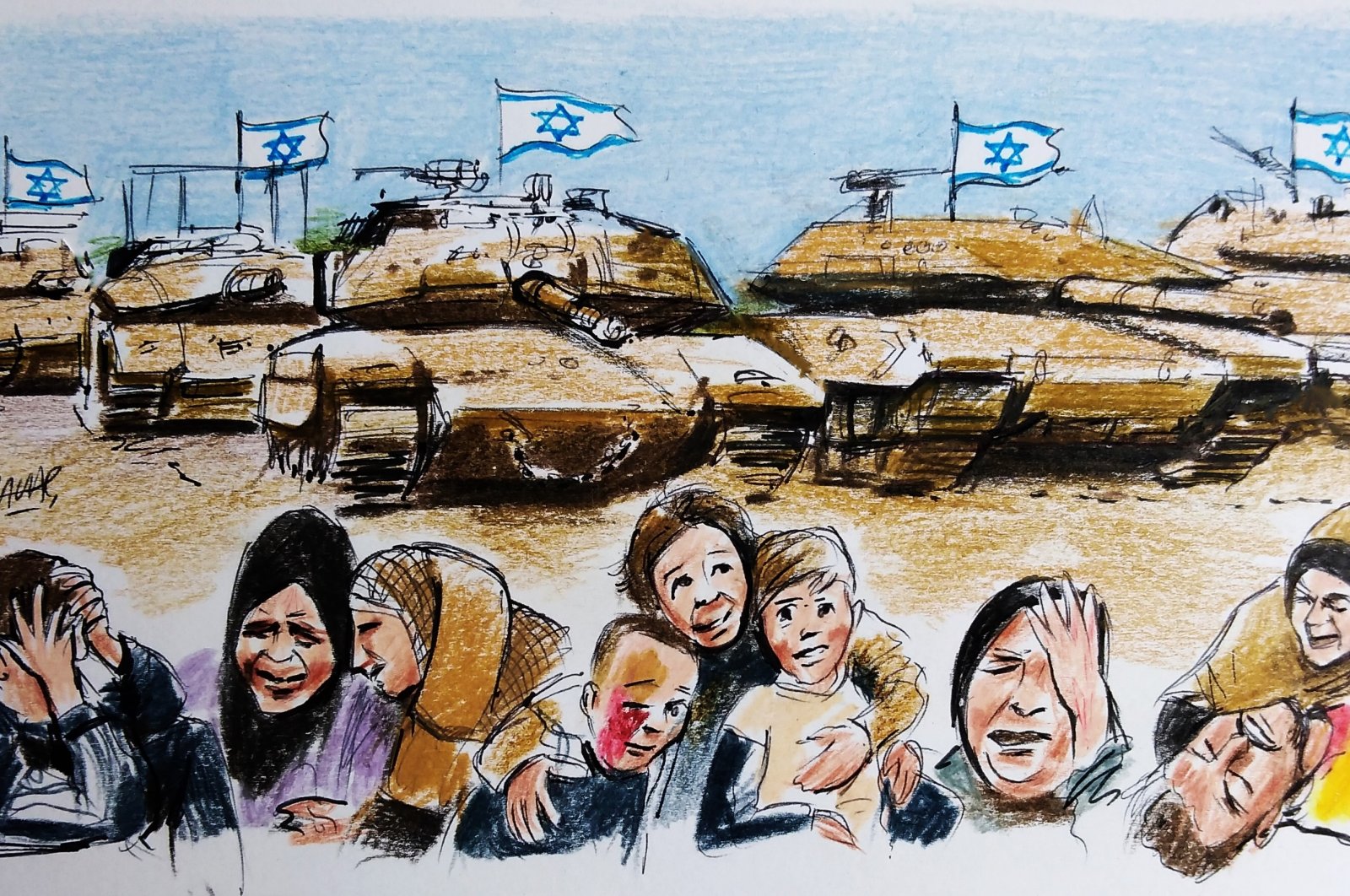 &quot;The present situation in Gaza is truly dire, yet reports have already surfaced that Zionist ministers are considering restricting the flow of aid, under domestic pressure from protesters calling for the blocking of its entry into the strip.&quot; (Illustration by Erhan Yalvaç)