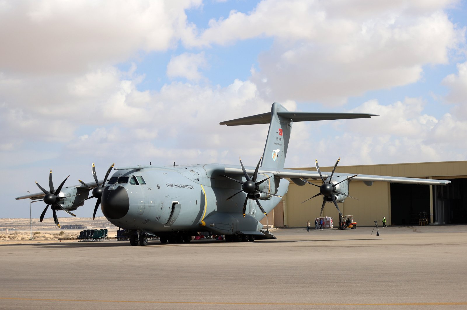 A Turkish Air Force A-400M aircraft is seen in El-Arish, Egypt, Feb. 14, 2024. (AA Photo)