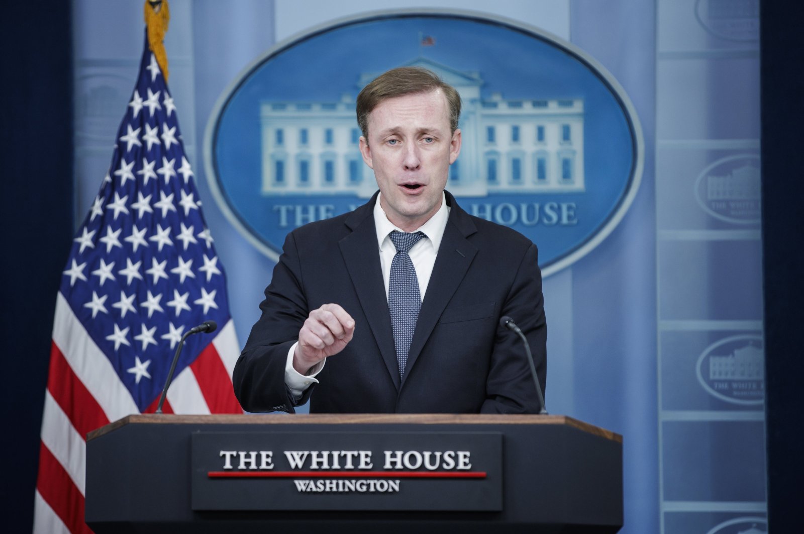 White House National Security Advisor Jake Sullivan speaks during the daily press briefing at the White House in Washington, D.C., Feb. 14, 2024. (EPA Photo)