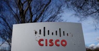 The Cisco logo is displayed in front of Cisco headquarters in San Jose, California, U.S., Feb. 9, 2024. (AFP Photo)