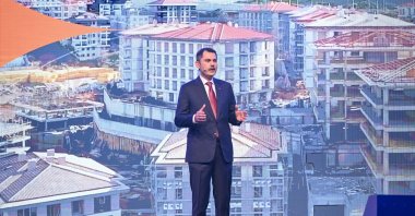 Ruling Justice and Development Party (AK Party) mayoral candidate Murat Kurum speaks at his “Risk-Free Istanbul” rally in Istanbul, Türkiye, Feb. 15, 2024. (AA Photo)
