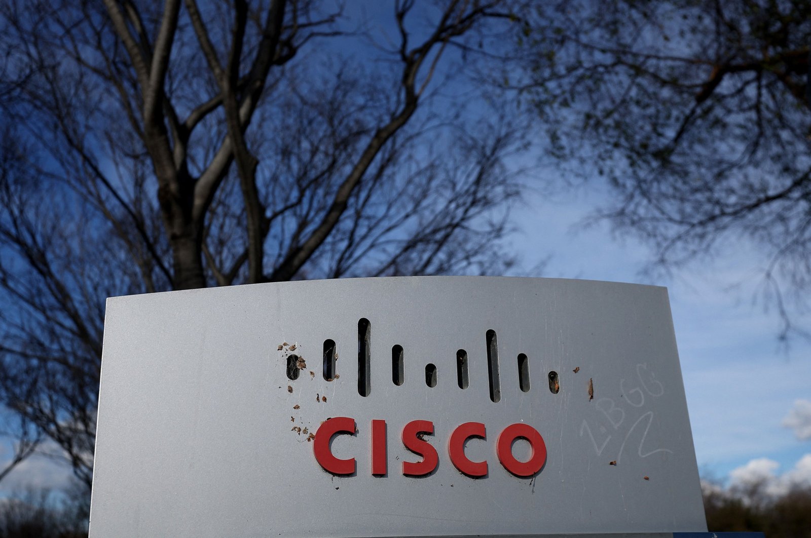 The Cisco logo is displayed in front of Cisco headquarters in San Jose, California, U.S., Feb. 9, 2024. (AFP Photo)