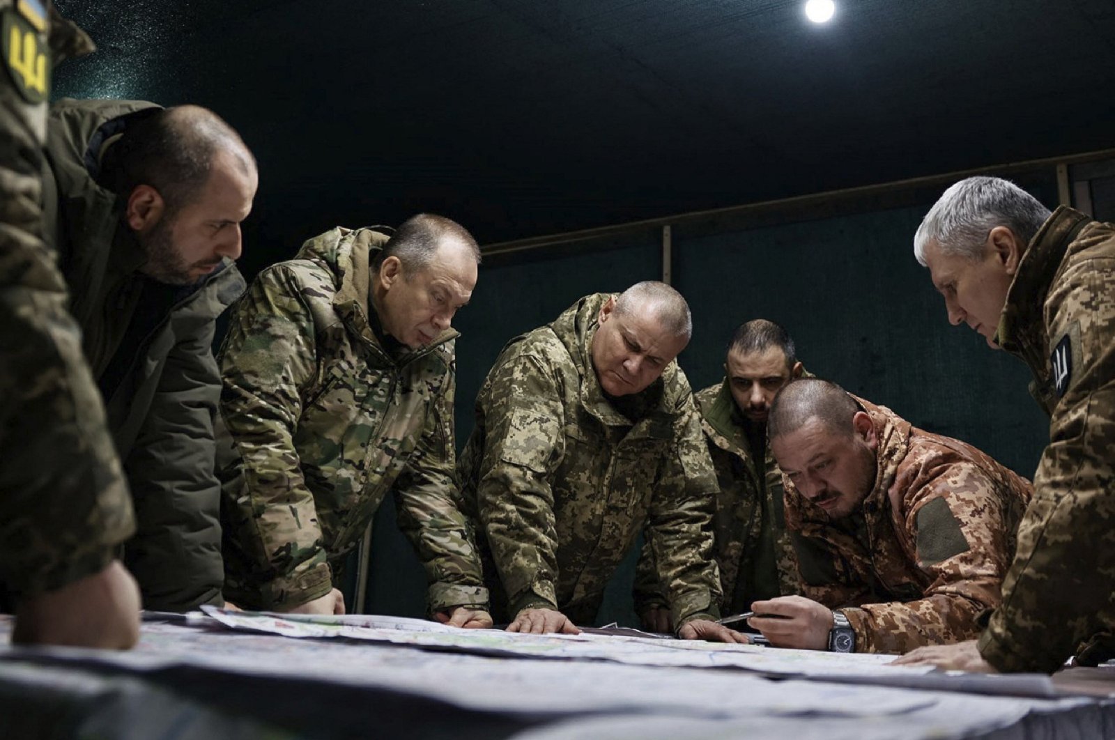 Ukraine&#039;s Commander-in-Chief of the Armed Forces Oleksandr Syrsky (2nd L) and Ukraine&#039;s Defence Minister Rustem Umerov (L) visit the frontline positions at an undisclosed location in eastern Ukraine, Feb. 14, 2024.