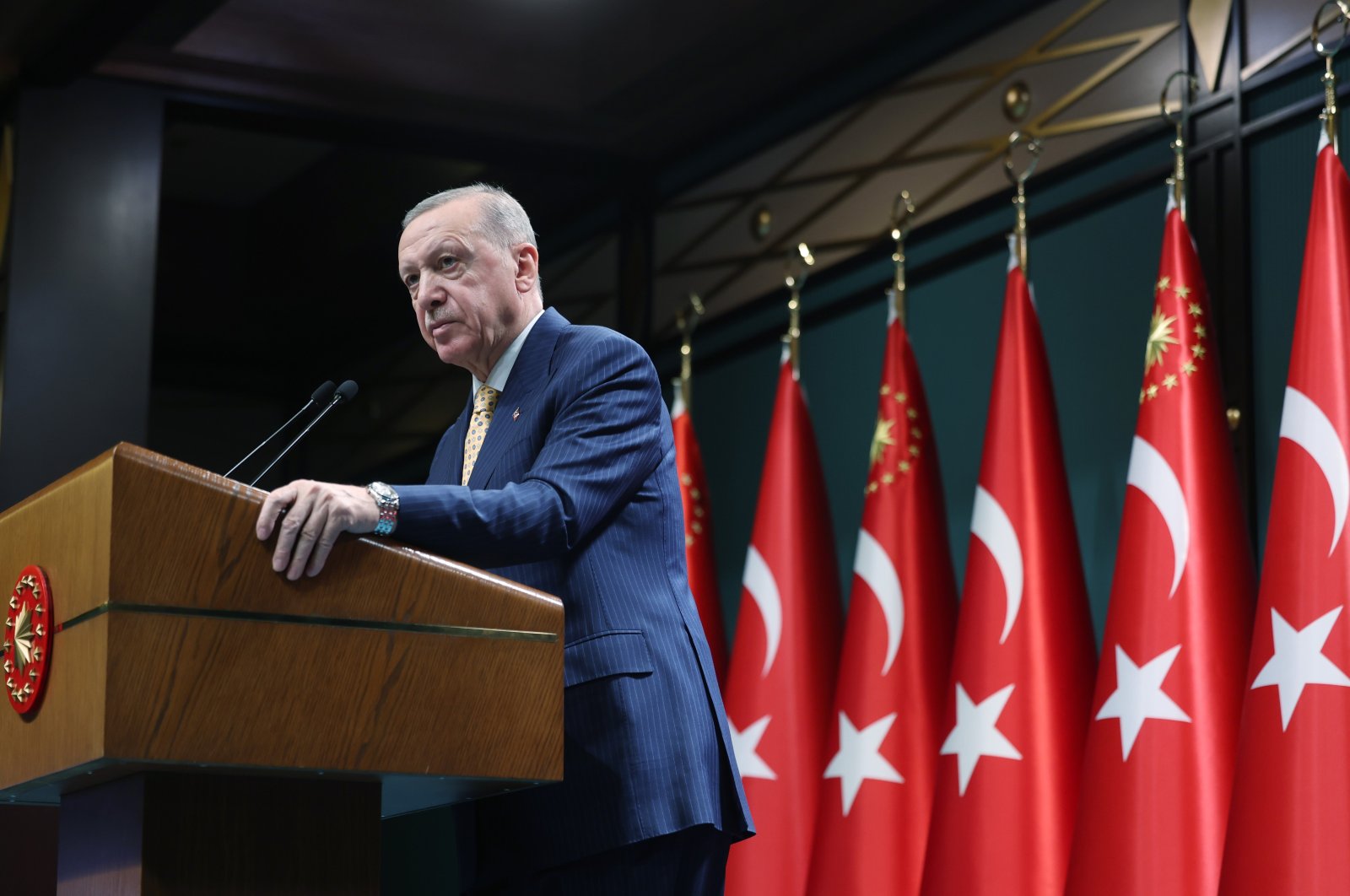 President Recep Tayyip Erdoğan delivers a speech in Ankara, Türkiye, Feb. 12, 2024. (IHA Photo)