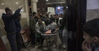 An injured man is brought to Nasser Hospital following Israeli airstrikes on the southern Gaza Strip, Khan Younis, Palestine, Feb. 16, 2024. (EPA Photo)