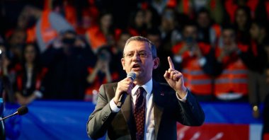 Özgür Özel speaks at an event of the Republican People’s Party (CHP), Izmir, western Türkiye, Feb. 16, 2024. (DHA Photo)