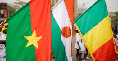 Flags of Burkina Faso, Niger and Mali are seen during a demonstration that was called by Mali&#039;s Junta to support their decision to leave the Economic Community of West African States regional bloc &#039;&#039;ECOWAS&#039;&#039;, in Bamako, Mali, Feb. 1, 2024. (Reuters File Photo)