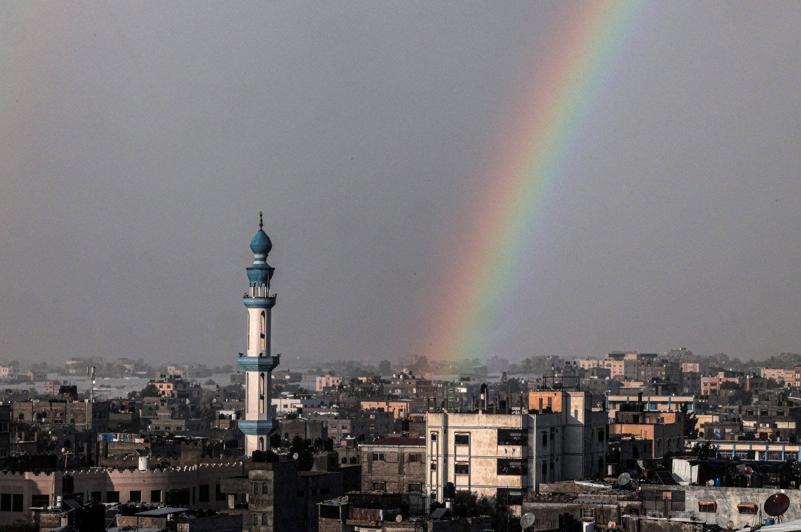 A rainbow appears over Rafah, amid the ongoing conflict between Israel and Palestine, Gaza Strip, Palestine, Feb. 15, 2024. (AFP Photo)
