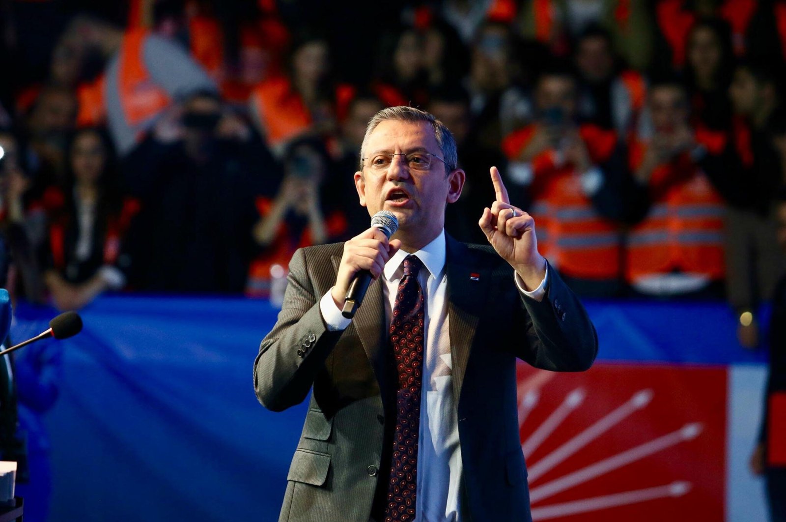 Özgür Özel speaks at an event of the Republican People’s Party (CHP), Izmir, western Türkiye, Feb. 16, 2024. (DHA Photo)