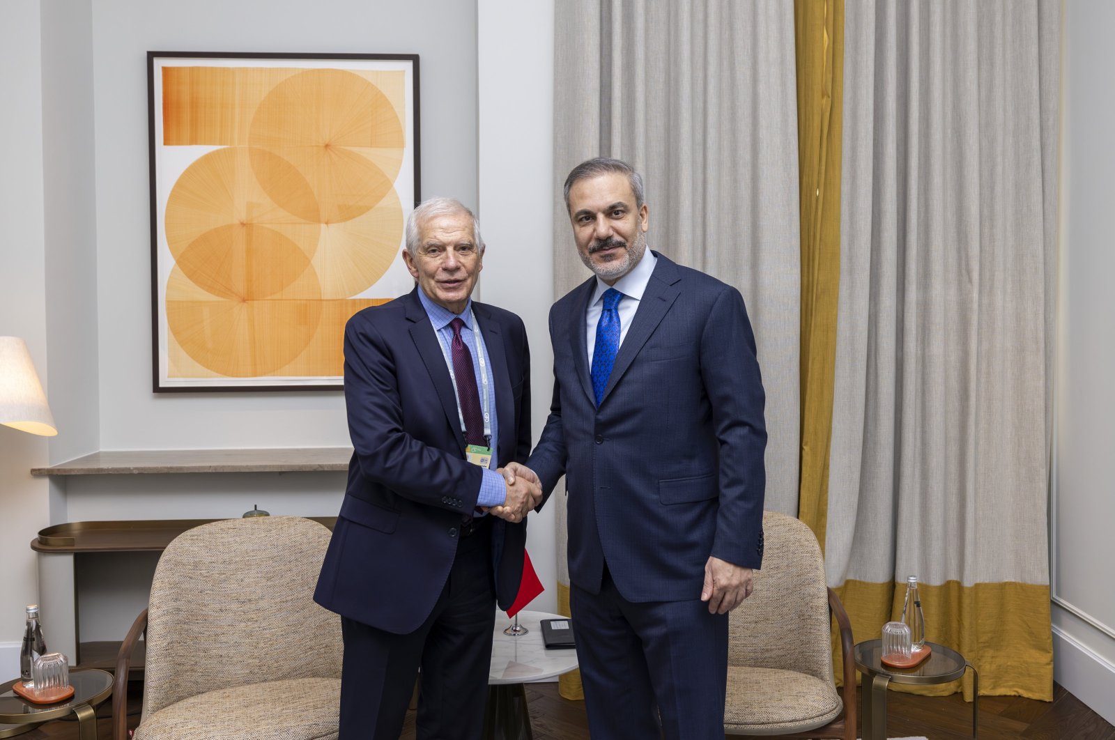 Foreign Minister Hakan Fidan and EU foreign policy chief Josep Borrell are seen on the margins of the Munich Security Conference, Munich, Germany, Feb. 16, 2024 (AA Photo)