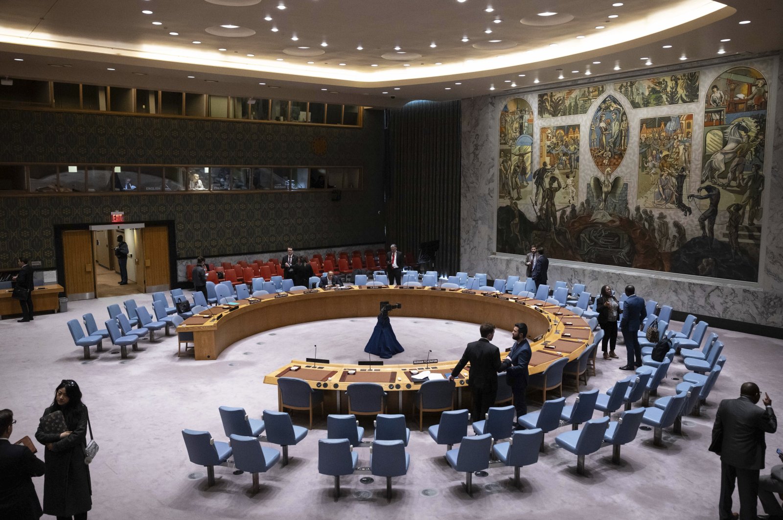 People gather during the Security Council meeting at United Nations headquarters, Dec. 22, 2023. (AP Photo)